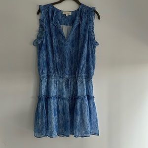 Pinch blue & white sleeveless drop waist tiered ruffle mini dress, size: L